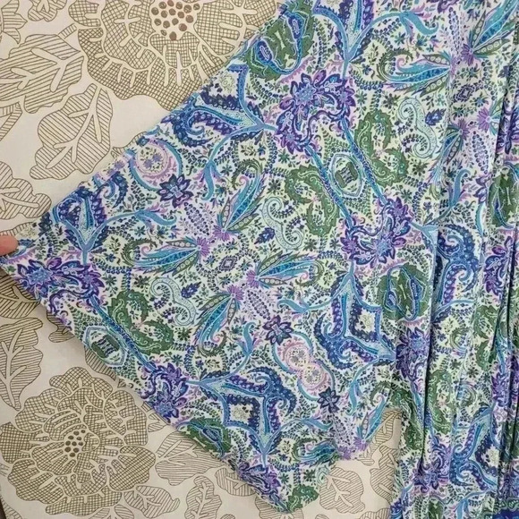 Soma Womens Open Front Kimono Cardigan L Blue & Green Paisley Print - Picture 4 of 7